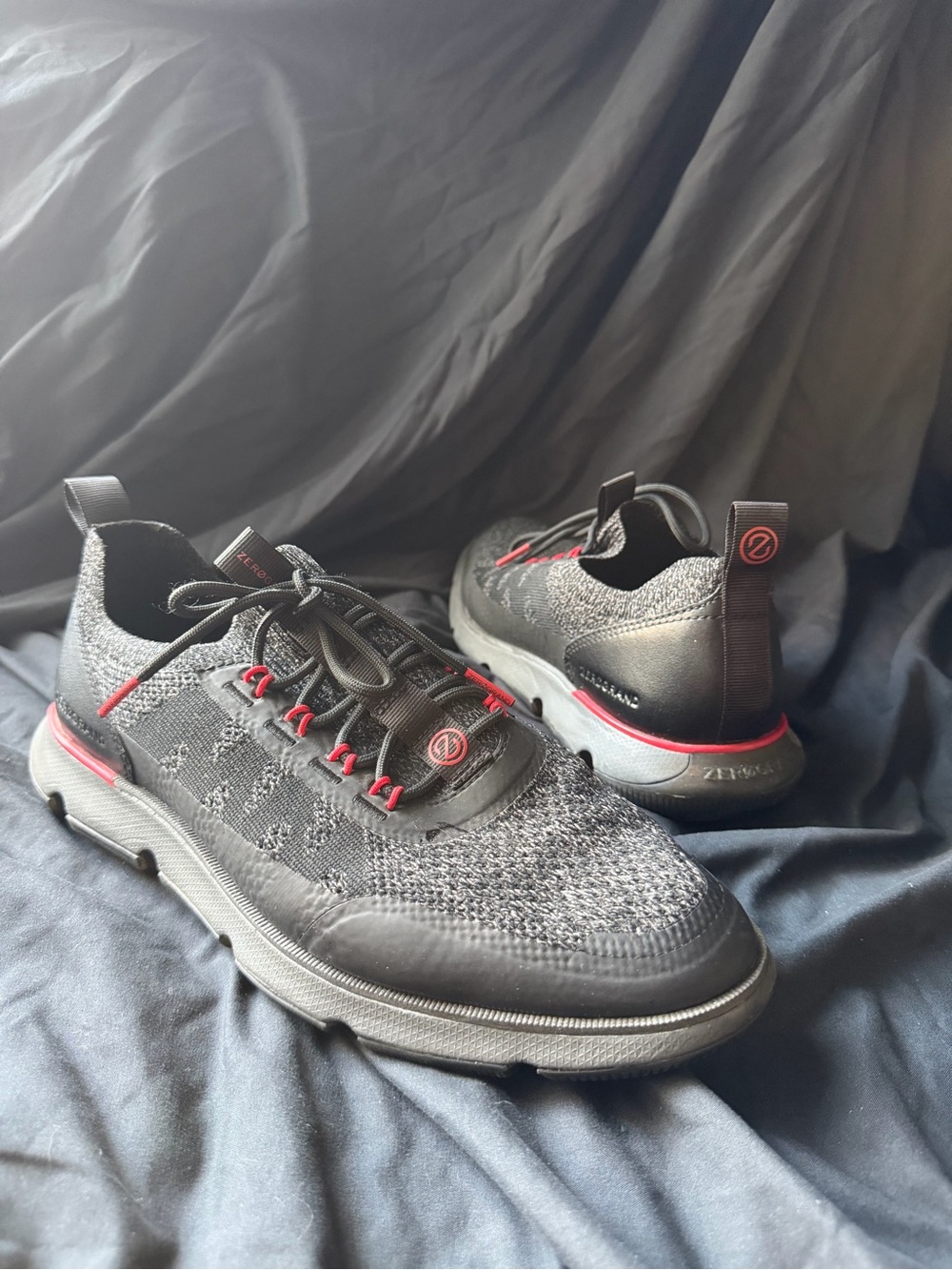 Cole Haan Black Knit Men’s Sneakers with Red Trim and Lace Details